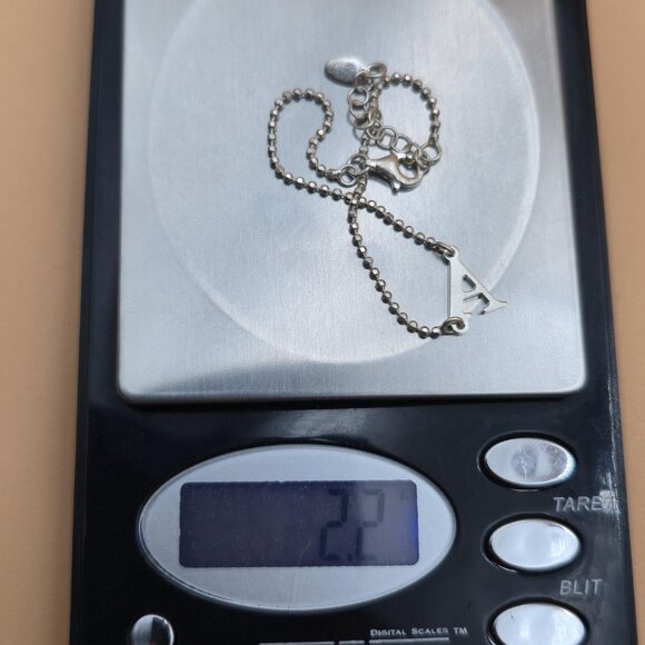 6.5+1 Inch Sterling Silver A Letter Name Chain Bracelet A5014 - Picture 6 of 6